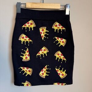Clumsy Cat Women's‎ Novelty Pizza Slice Print Pull On Mini Skirt Black Small